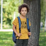 T-shirt col rond unisexe pour enfant fabriqué au Québec_moutarde