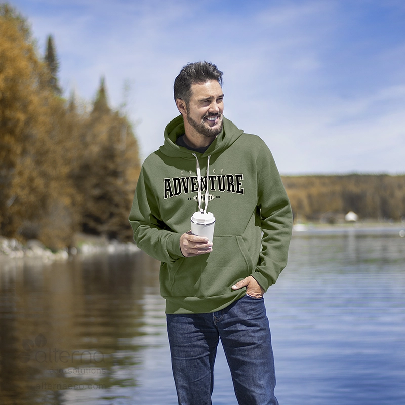 Chandail à capuchon unisexe fabriqué au Québec_vert armée