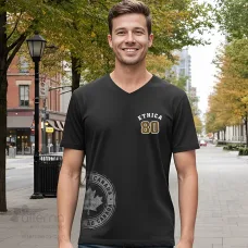 T-shirt col en v unisexe conçu et fabriqué au Québec_Noir