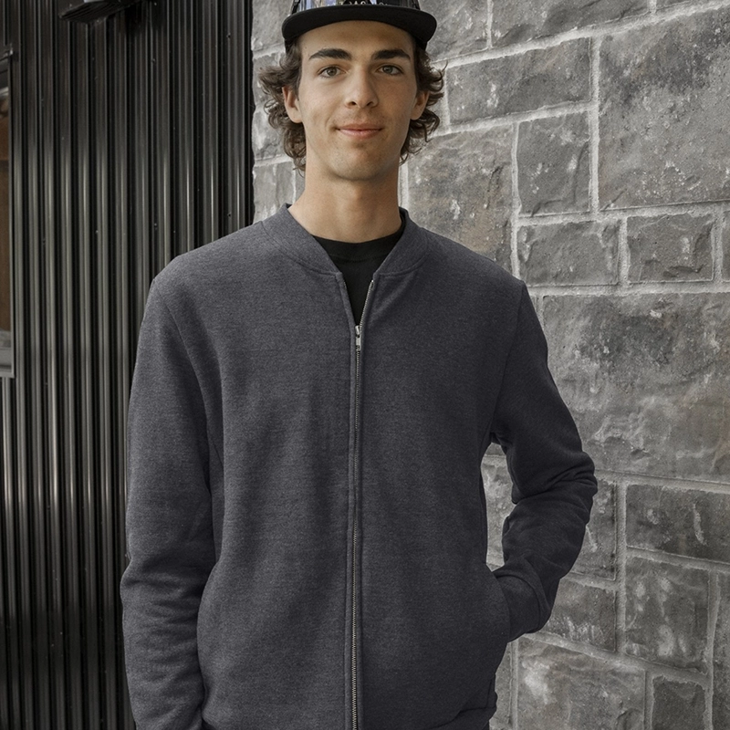 Veste bomber unisexe fabriquée au Québec_chiné noir