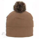 Tuque unisexe en coton bio avec pompon fabriquée au Québec_Café