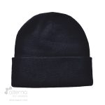 Tuque à rebord en acrylique fait de bouteilles recyclées. Fabriquée au Québec, Canada. Noir.