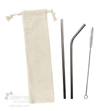 Ensemble de deux pailles acier inoxydable avec brosse (3 pièces)