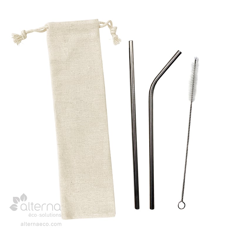 Ensemble de deux pailles acier inoxydable avec brosse (3 pièces)