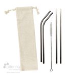 Ensemble de quatre pailles réutilisables en acier inoxydable (avec brosse)