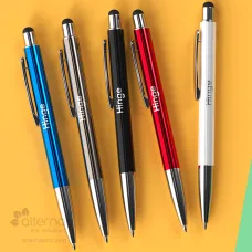 056-EC153 Stylos en aluminium recyclé bleu, rouge, blanc, noir et gris