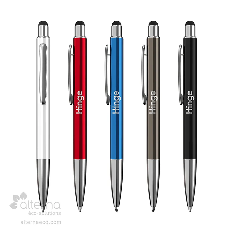 056-EC153 Stylos en aluminium recyclé bleu, rouge, blanc, noir et gris