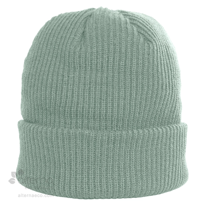 Tuque côtelée en polyester recyclé conçue et décorée au Québec_Sauge