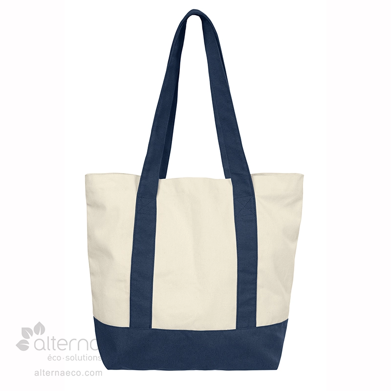 Sac fourre-tout deux couleurs en coton et polyester recyclé, conçu et décoré au Québec_Bleu minuit