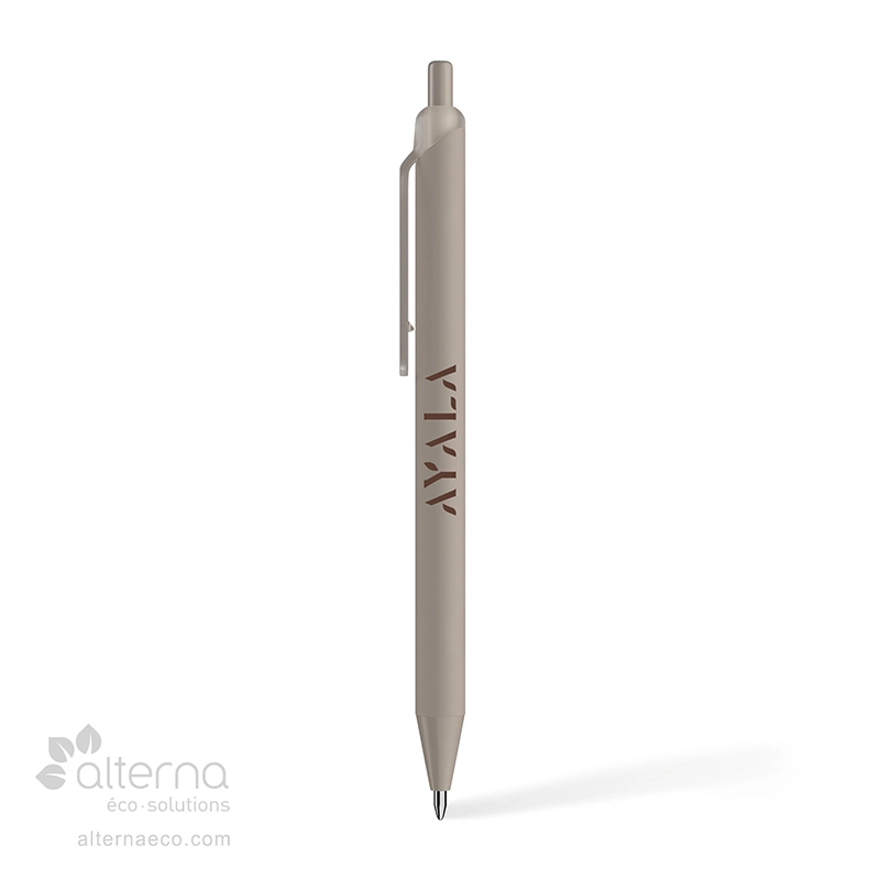 Stylo à bille en plastique recyclé taupe identifié au Québec, Canada